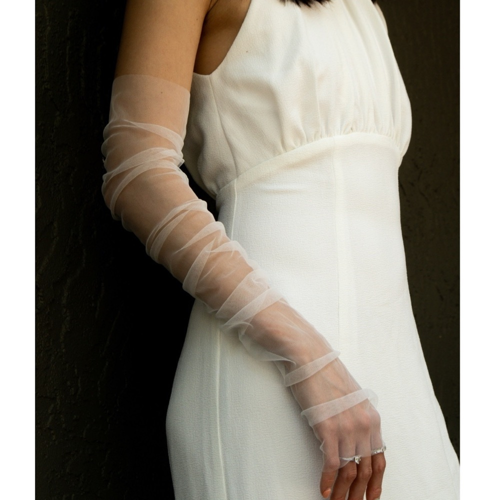 White sheer wedding gloves / sleeves